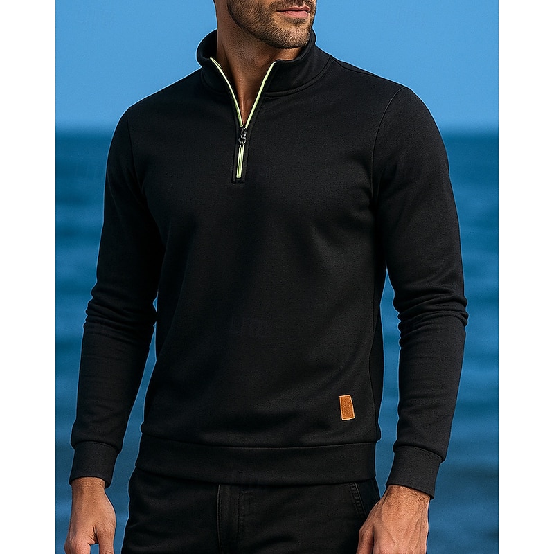 Men's Hiking top Quarter Zip Sweater Long Sleeve Stand Collar Tee Tshirt Top Outdoor Lightweight Elastic Breathable Winter Quarter-Zip Polyester Dark Grey Black Army Green Climbing Camping / Hiking4