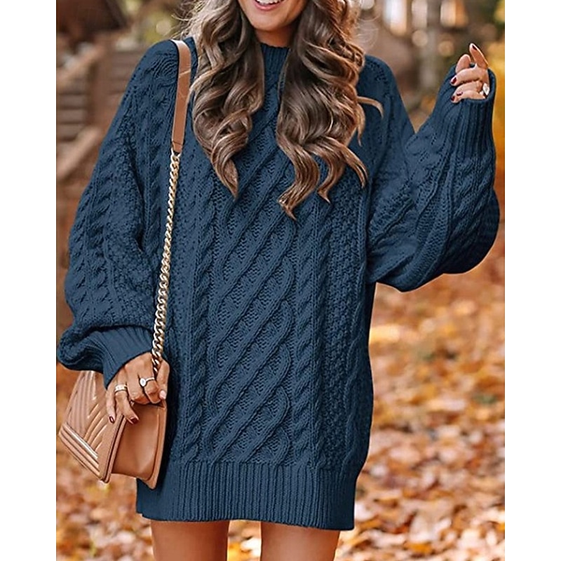 Women's Sweater Fashion Casual Pure Color Ribbed Crew Neck Knitted Long Sleeve Regular Tops Knit Outdoor Daily Weekend Hot Pink Pink Fall Winter2