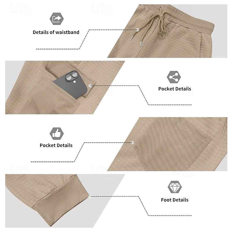 Men's Waffle Cargo Sweatpants Joggers Trousers Casual Pants Drawstring Elastic Waist Plain Comfort Full Length Outdoor Casual Daily Fashion Streetwear Black White Stretchy4
