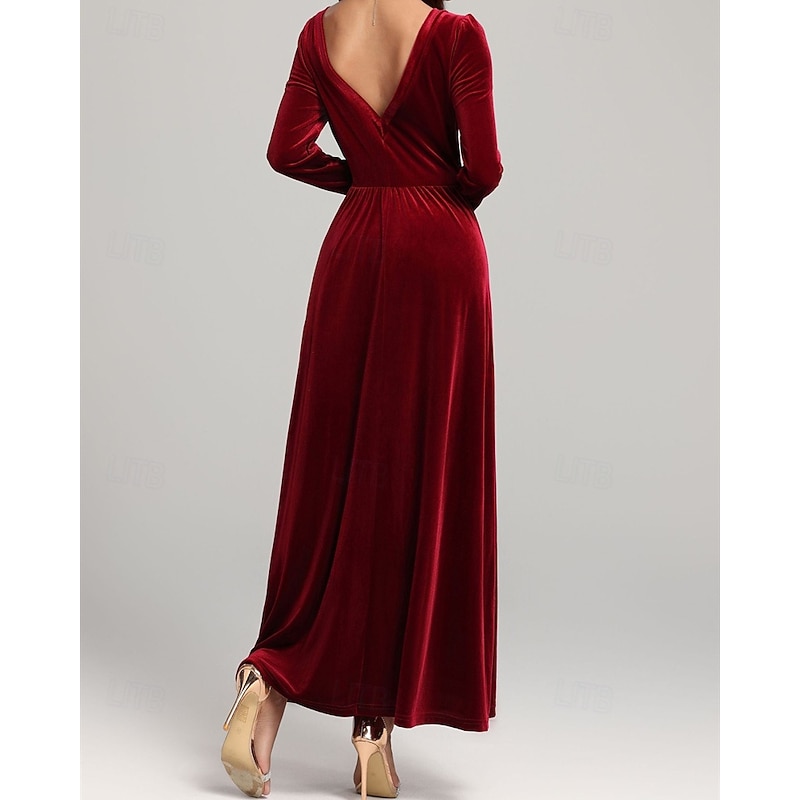 Women's Midi Dress Velvet Dress Cocktail Dress Elegant Fashion Modern Outdoor Party Party Evening Wear Regular Fit Plain Long Sleeve Square Neck Black Red Purple Green Spring Autumn3