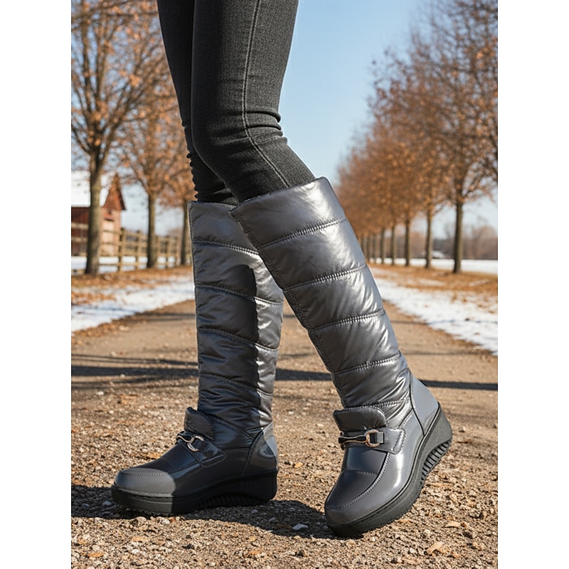 Women's Waterproof Winter Puffer Boots with Adjustable Straps, Ideal for Outdoor Activities and Snowy Days