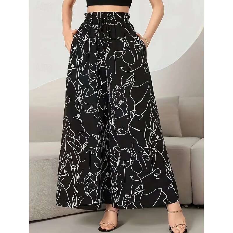Women's Wide Leg Chinos Fashion Streetwear Casual Full Length High Waist Floral Elastic Waistband Printing Comfy Soft Comfortable Micro-elastic Outdoor Street Black Pink Blue Green Summer Spring Fall2