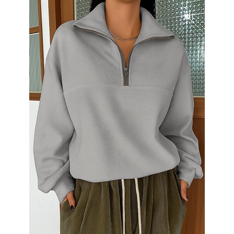 Women's Zip Up Sweatshirts Casual Long Sleeve Round Neck Regular Tops Light Pink Yellow Dark Pink Blue Gray Fall Winter2