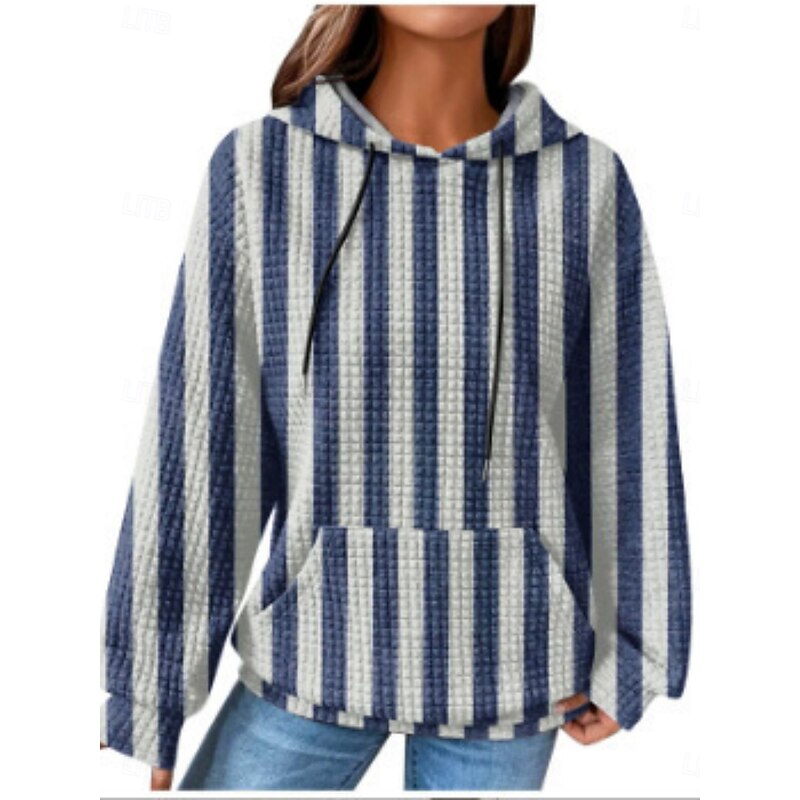 Women's Pullover Hoodie Sweatshirt Geometric Striped Casual Long Sleeve Hooded Regular Tops Street Dailywear Pocket Print White Wine Red Blue Fall Winter4