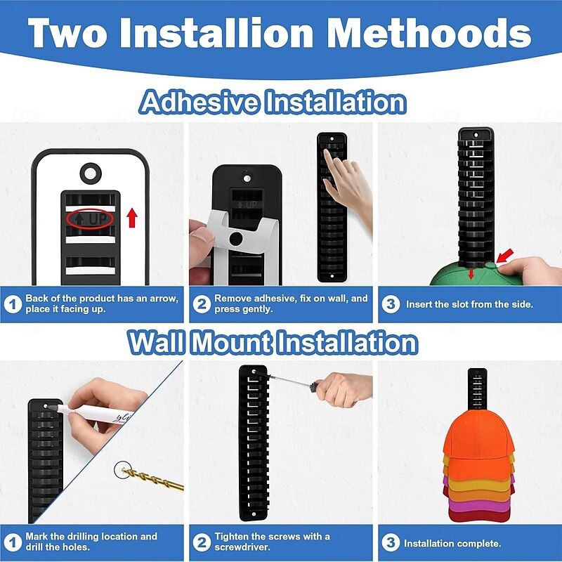 Hat Organizer for Baseball Caps, 1 Pack Hat Rack Adhesive Hat Hooks for Wall Hold Up to 16 Hats, 10.3 * 2.1 inch Hat Storage Display Hat Hanger Holder for Door Closet, Patent Pending4