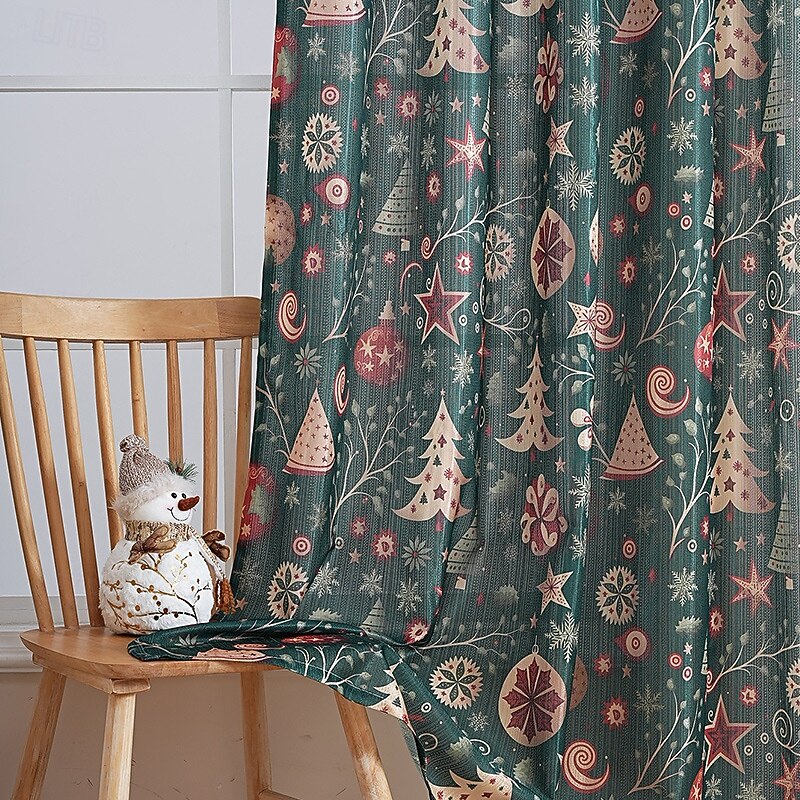 Christmas Curtains, American Style Holiday Theme Printed Drapes, Rectangular Blackout Window Curtain, Decorative Fabric Panel, Ready Made for Home Decor4