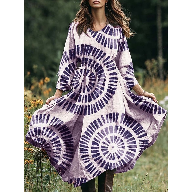 Women's Maxi Dress A Line Dress Vacation Casual Boho Beach Regular Fit Floral Graphic Paisley Long Sleeve V Neck Pink Purple Green Gray Spring Fall Winter Autumn2