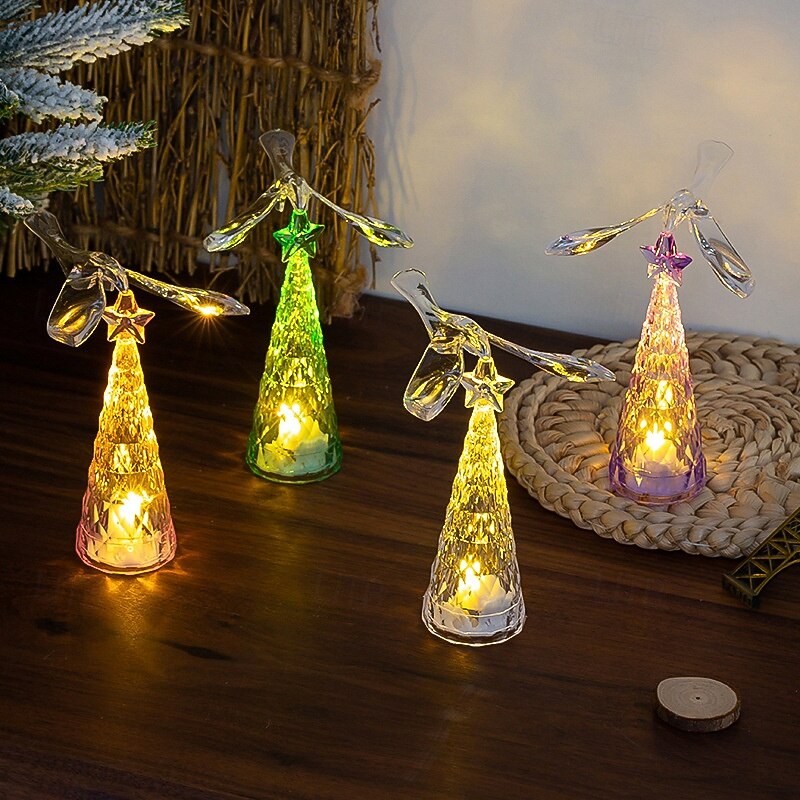 1 Pc 13CM Christmas decoration mini luminous crystal flying bird Christmas tree LED night light desktop decoration ornament light AG10 * 3 battery