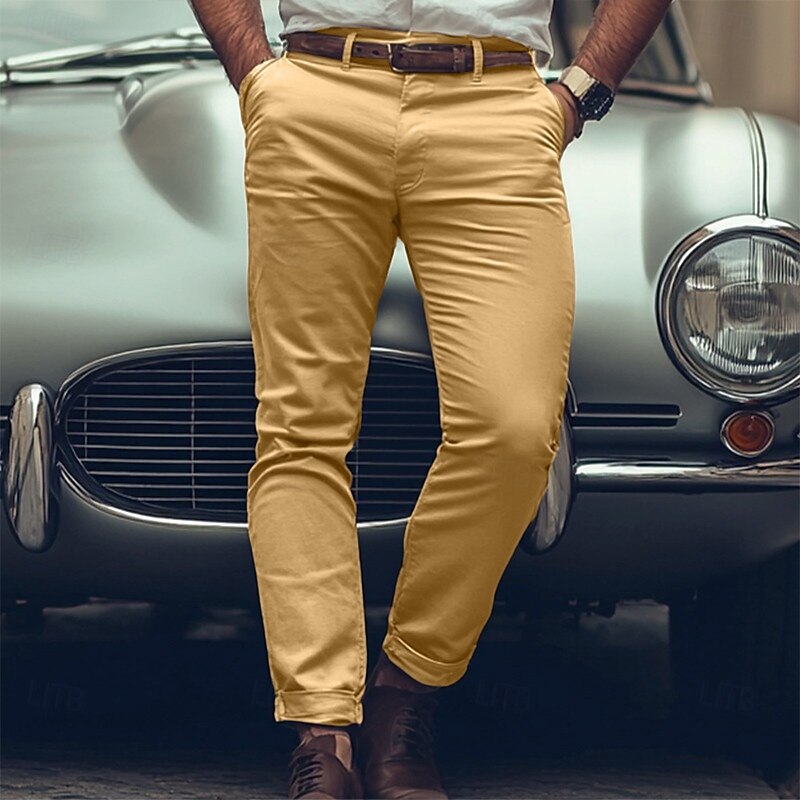 Men's Trousers Chinos Chino Pants Casual Pants Buttons Front Pocket Plain Comfort Soft Business Daily Going out Fashion Streetwear Light Khaki Black Micro-elastic