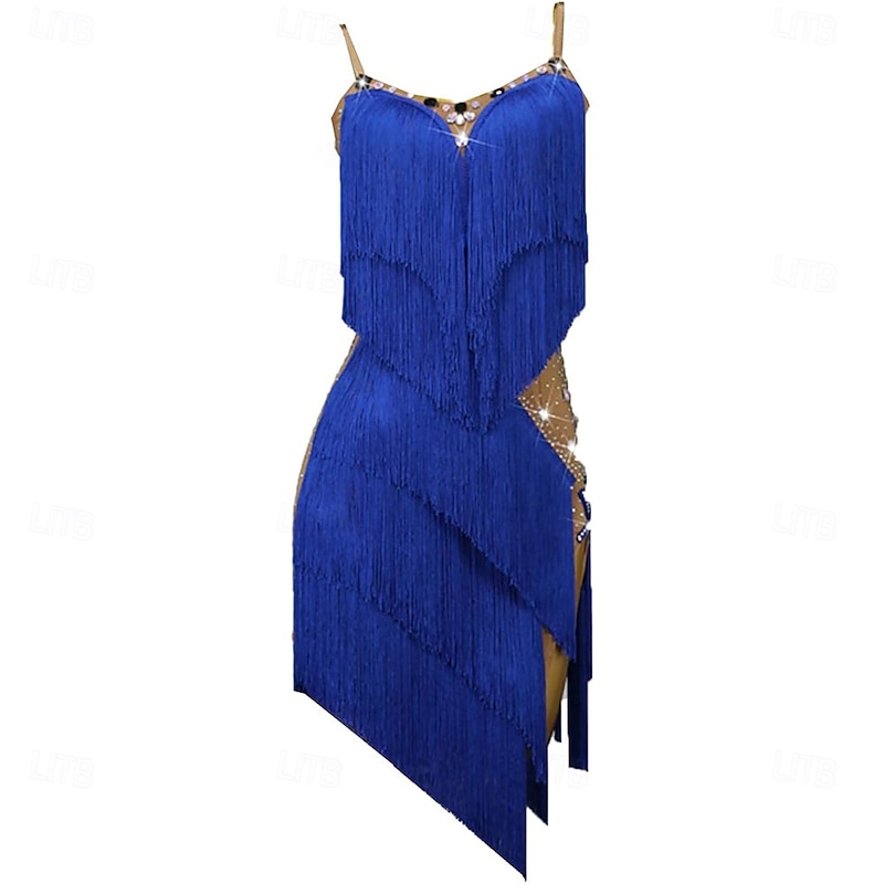 Sling Latin Dance Dresses for Women Fringe Split Leg Latin Competition Dress Ballroom Salsa Samba Costume