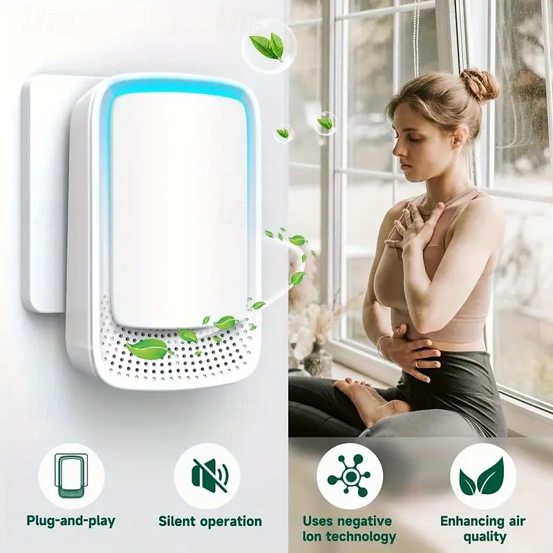 Home Plug-in Air Purifier - Portable Ion Air Cleaner Filter-Free and Quiet for Pets Offices and Gyms - Space-Saving Elegant Design