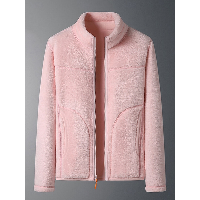 Women's Sherpa Jacket Comfortable Breathable Zipper Pocket Casual Plain Vacation Street Casual Daily Wear Zipper Regular Stand Collar Regular Fit Long Sleeve Outerwear White Pink Purple Spring Fall2