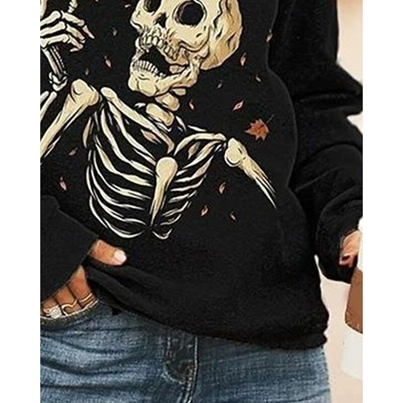 Women's Pullover Sweatshirt Graphic Skull Halloween Active Fashion Streetwear Long Sleeve Crew Neck Round Neck Regular Tops Street Dailywear Casual Print Black Fall Winter3