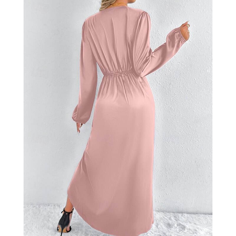 Women's Midi Dress Party Dress Cocktail Dress Satin Dress Elegant Fashion Modern Party Evening Party Regular Fit Plain Long Sleeve V Neck Pink Army Green Dark Green Brown Summer Fall Winter4
