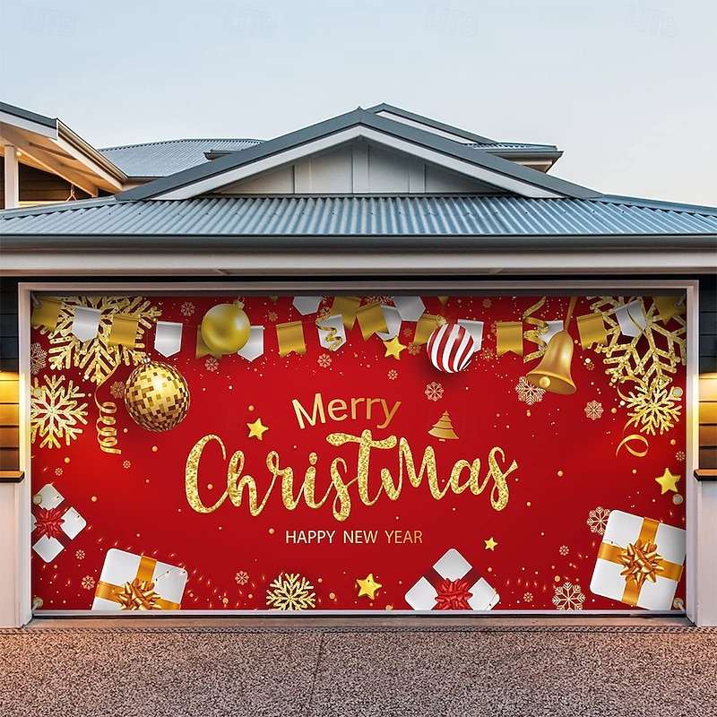 Christmas Banners Garage Door Cover Large Hanging Backdrop Christmas Shop Gift Cute 3D Party Outdoor Holiday Shooting Backgrounds Yard Home Decor - Main Image