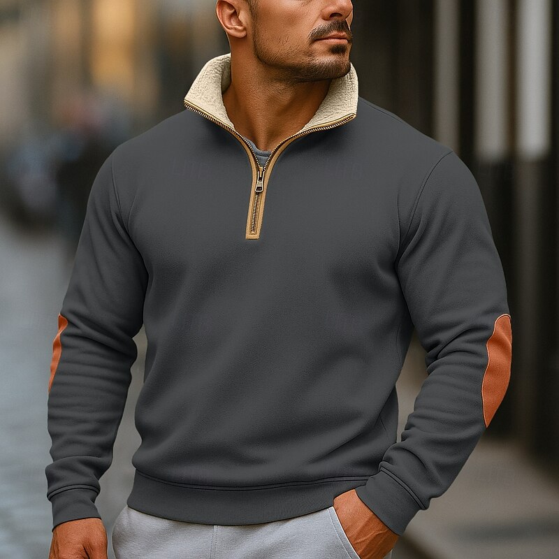 Men's Hoodie Quarter Zip Hoodie Fleece Hoodie Fleece lined Hoodie Black Navy Blue Khaki Light Grey Dark Gray Hooded Plain Patchwork Color Block Sports & Outdoor Casual Daily Streetwear Cool Sportswear4