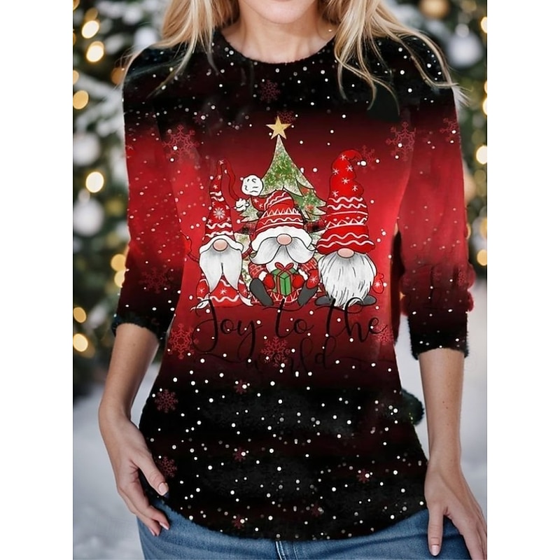 Christmas Women's T Shirt Graphic Santa Claus Christmas Vintage Fashion Stylish Long Sleeve Crew Neck Round Neck Regular Tops Daily Weekend Print Yellow Red Blue Purple Orange Spring Fall Winter
