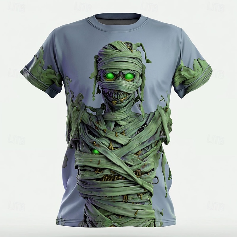 Halloween Men's Optical Illusion 3D Mummy T Shirt Short Sleeve T shirt 3D Print Crew Neck Shirt Exaggerated Designer Horror Party Street Holiday Green 1# Green 2# Blue 2# Summer Spring All Seasons4