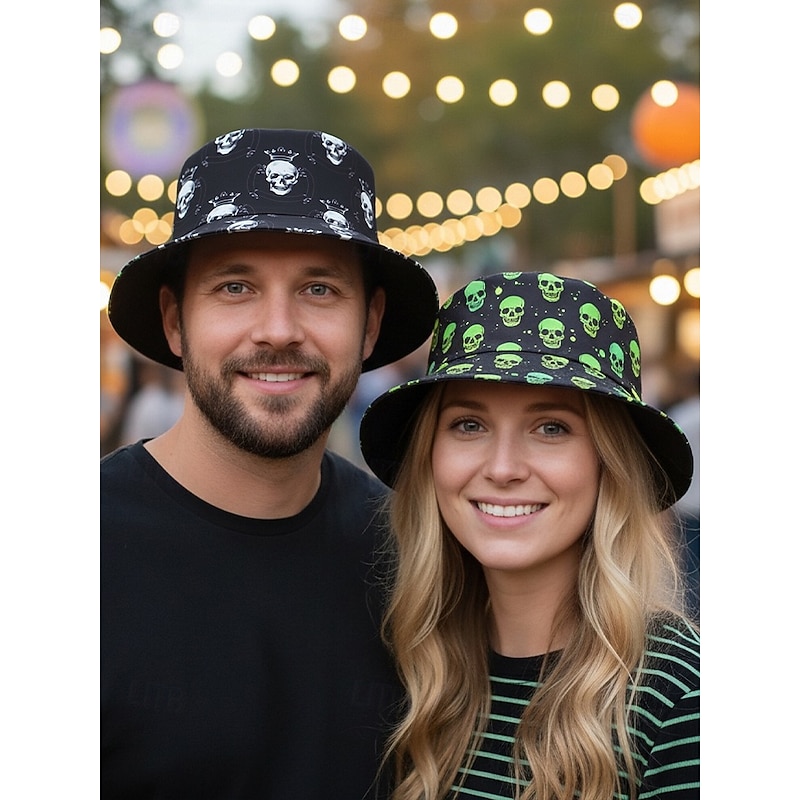 Unisex Halloween Reversible Bucket Hat with Skull and Floral Prints – Streetwear Style Festival Party Outdoor Accessory2