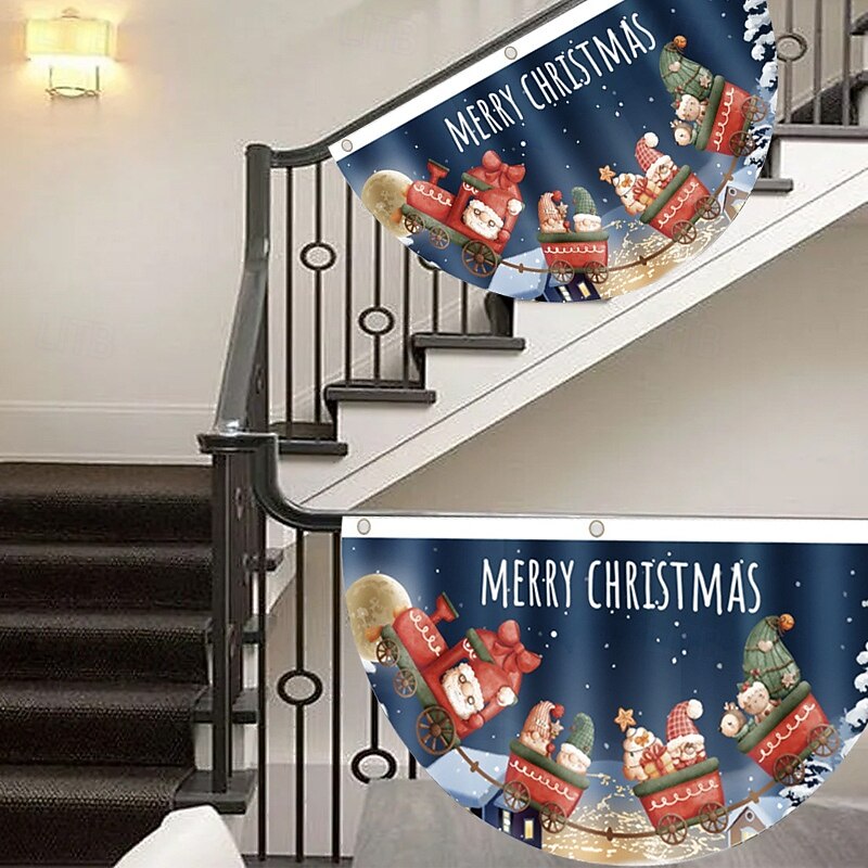 Christmas Outdoor Half Round Flag Banner, Cartoon Digital Printed Fan Flag, Holiday Scene Decoration Props for Yard Garden3