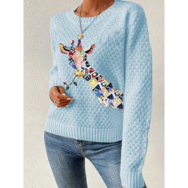 Women's Pullover Elegant Vintage Streetwear Graphic Animal Chunky Crew Neck Knitted Textured Long Sleeve Regular Tops Knit Formal Outdoor Home Pink Blue Fall Winter2