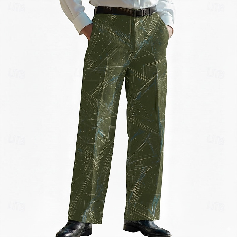Men's Geometric Pattern Abstract Trousers Dress Pants Suit Pants Mid Waist Business Casual Formal Outdoor Holiday Relaxed Fit Flat Front Dress Pants with Side Pockets Spring Fall 3D Print Black Blue3
