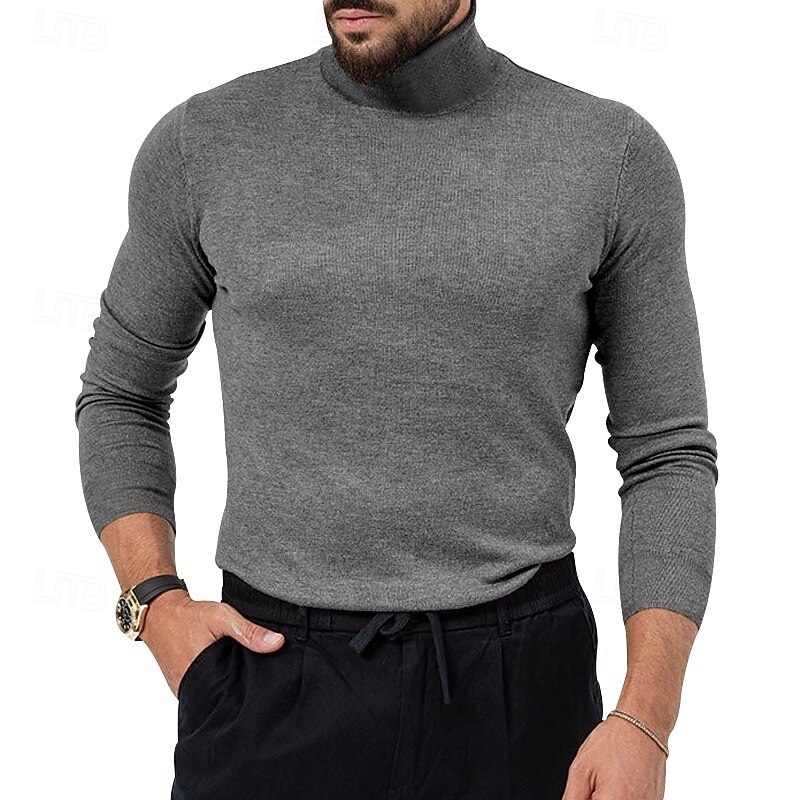 Men's Sweater Pullover Sweater Jumper Ribbed Knit Regular Tops Knitted Slim Fit Plain Turtleneck Knitwear Contemporary Casual Daily Wear Clothing Apparel Fall Winter Black Burgundy M L XL4