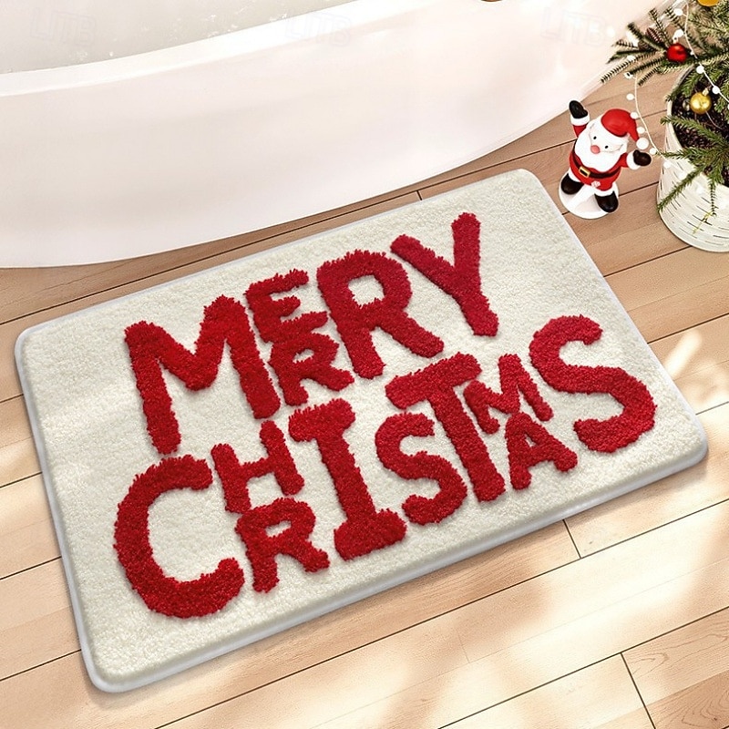 Christmas Bath Mat Cute Cartoon Faux Cashmere Thick Absorbent Floor Rug Non Slip Entryway Bathroom Stain Resistant Durable Easy Care Indoor Decorative Home Accent Carpet2