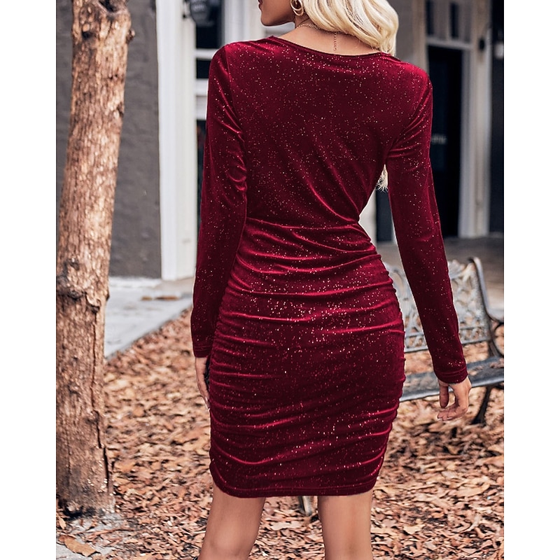 Women's Mini Dress Velvet Dress Party Dress Cocktail Dress Elegant Modern Party Evening Party Date Regular Fit Plain Long Sleeve Crew Neck Black Wine Green Dark Blue Fall Winter4