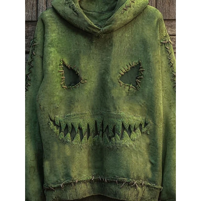 Women's Pullover Hoodie Sweatshirt Graphic Monster Casual Long Sleeve Hooded Regular Tops Party Evening Wear Street Dailywear Green Spring Fall Winter3