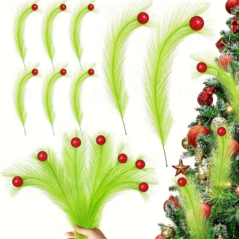 10/20PCS Christmas Artificial Elf with Artificial Green Reed and Red Ball Festival Gift Box Set Suitable for DIY Christmas Tree Decoration Independent Elf Decoration Home Decoration Christmas Decorati