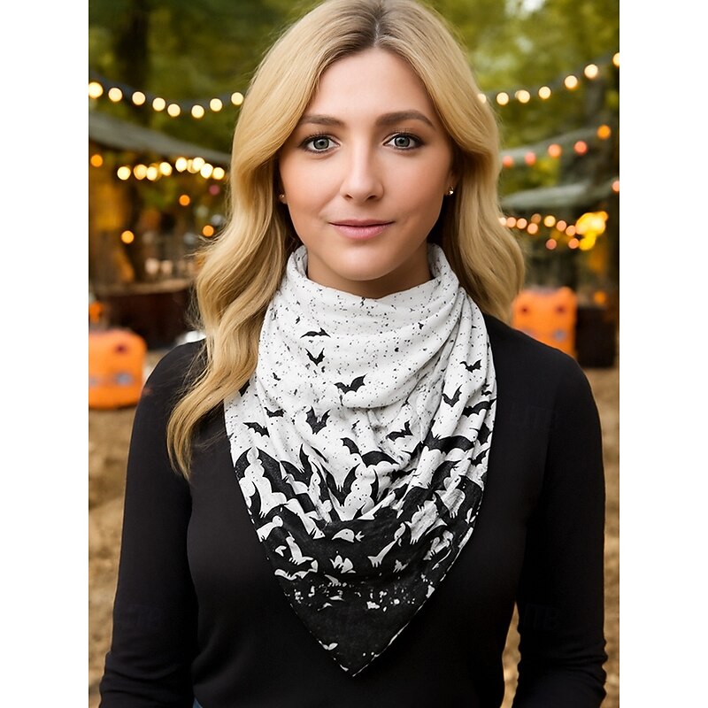 Women's Halloween Bandana Scarf - Spooky Bat, Skull and Spiderweb Print Triangle Neck Gaiter for Masquerade Parties and Everyday Casual Outdoor Wear