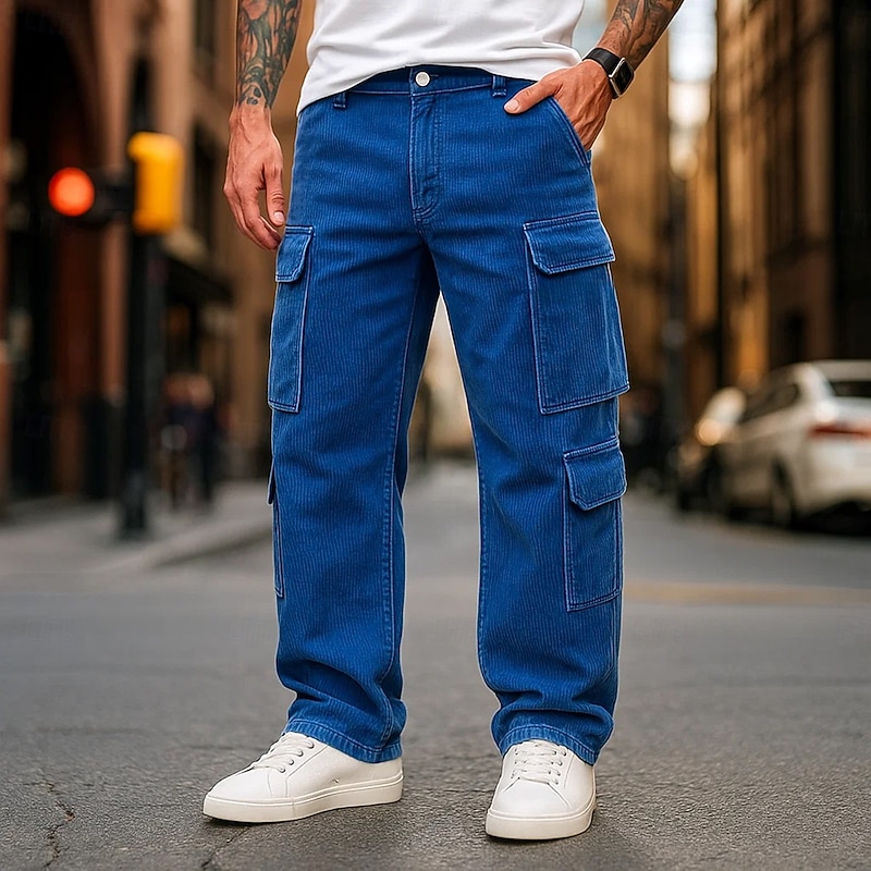 Men's Cargo Pants Cargo Trousers Corduroy Pants Zipper Pocket Buttons Solid Color Plain Soft Breathable Full Length Formal Office Work Vacation Stylish Dark Brown Army Green Inelastic4