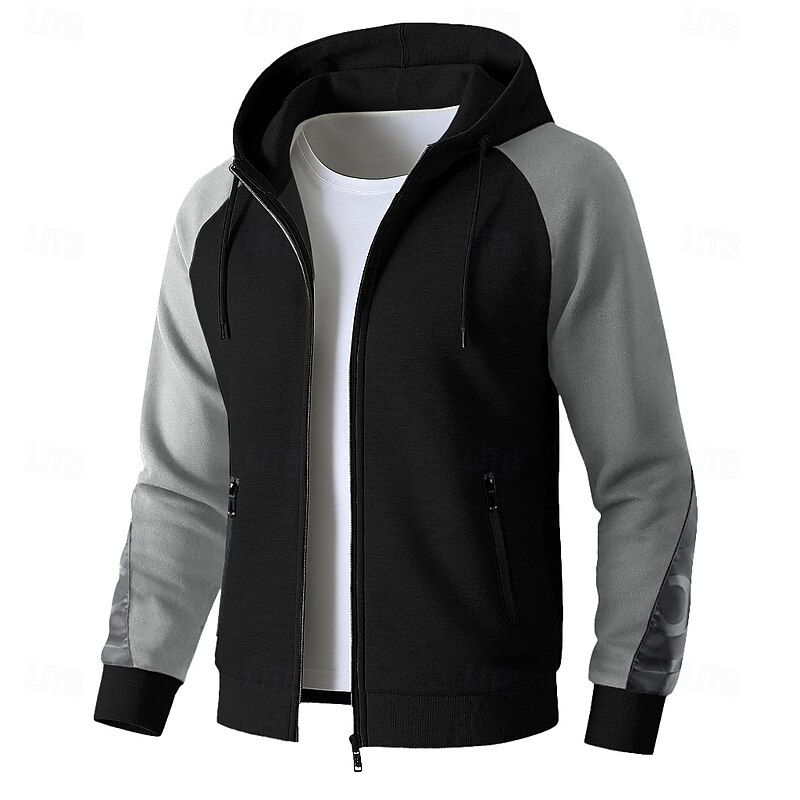 Men's Hoodie Full Zip Hoodie Black Gray Hooded Plain Patchwork Color Block Sports & Outdoor Casual Daily Streetwear Cool Sportswear Spring &  Fall Clothing Apparel Hoodies Sweatshirts2