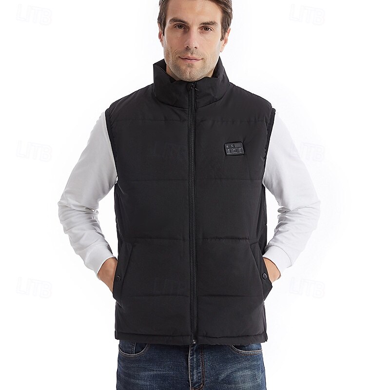 Unisex Puffer Vest Heated Vest Casual Casual Winter Thermal Warm Stand Collar Regular Fit Black Vest4