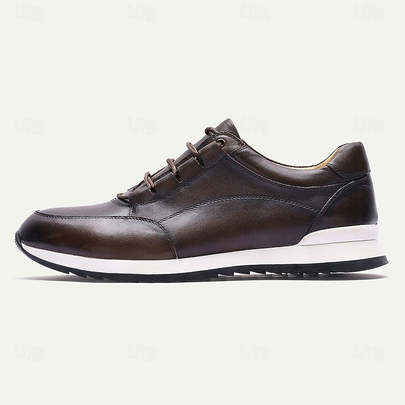 Men's Brown Dress Sneakers – Genuine Leather Hybrid Lace-Up Shoes with Sport Sole, Comfortable Formal Casual Footwear for Business and Daily Wear3