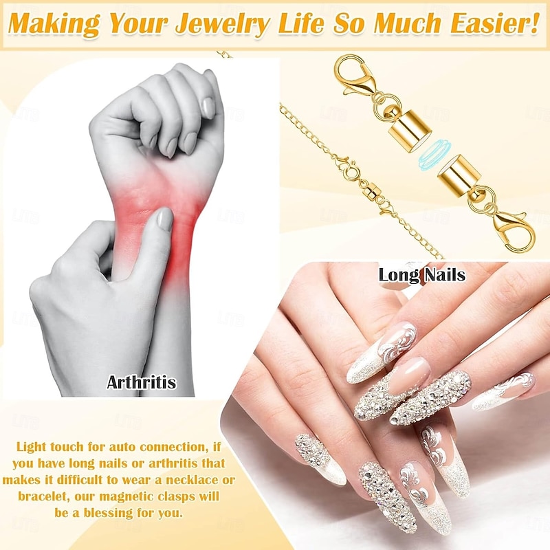 26 Pcs Necklace Extender and Magnetic Jewelry Clasp, Includ 5 Size & 5 Style Magnetic Clasps, Necklace Layering Clasps and Bracelet Extender Chain for Easier Wearing Jewelry Repair4