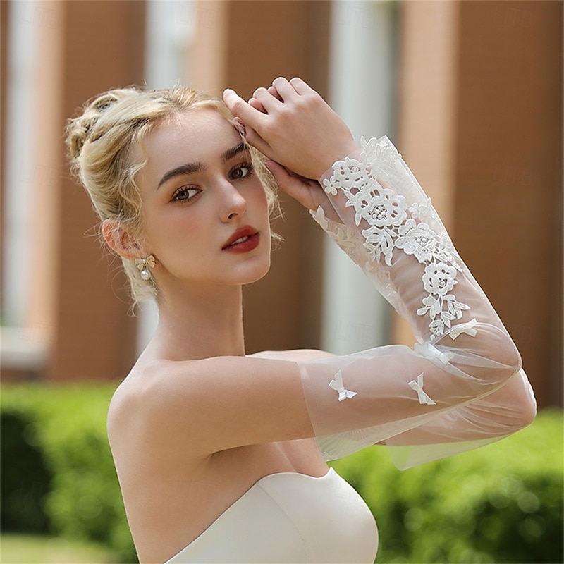 Lace / Tulle Elbow Length Glove Elegant / Classic Style / Formal With Pure Color Wedding / Party Glove