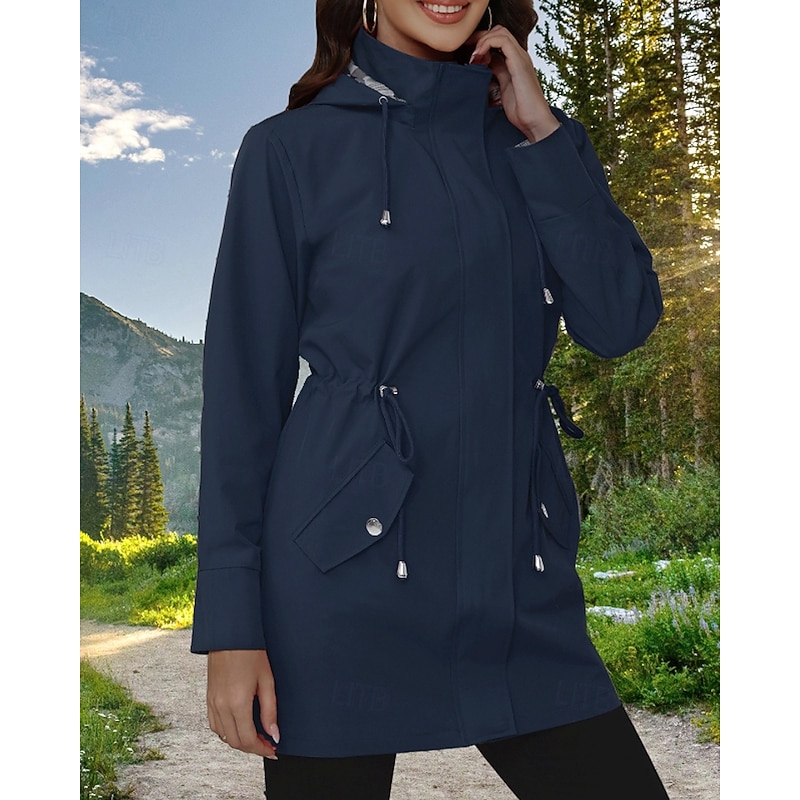 Women's Hoodie Jacket Comfortable Zipper Pocket Casual Plain Outdoor Vacation Holiday Going out Regular Hooded Regular Fit Long Sleeve Outerwear Navy Black Red Spring Fall
