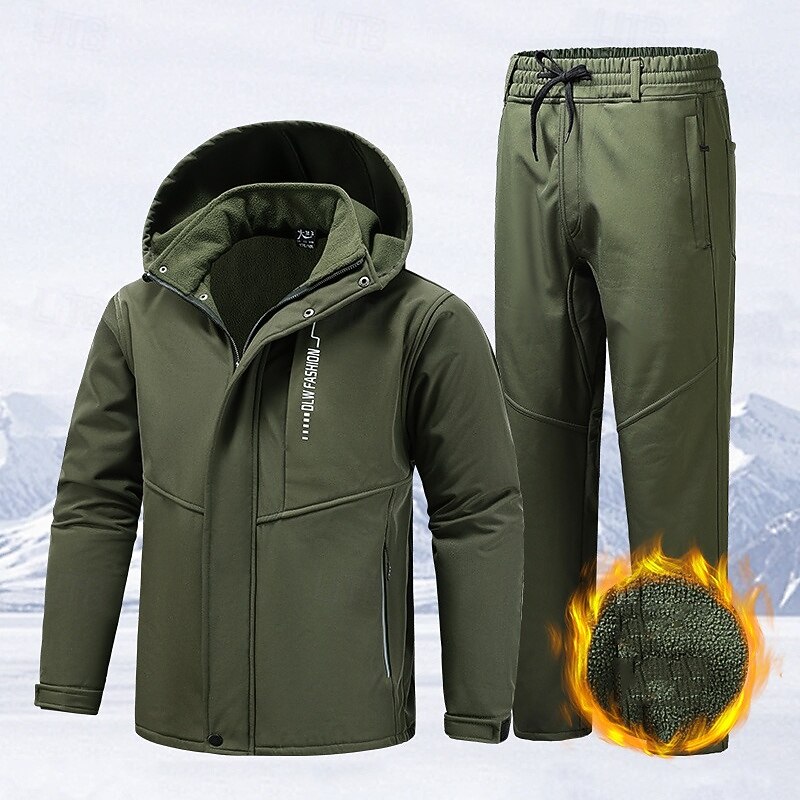 Men's Hiking Jacket Fleece Jacket Puffer Jacket Thermal Set Winter Outdoor Thermal Warm Waterproof Windproof Top Dark Grey Black Red Light Grey Green2