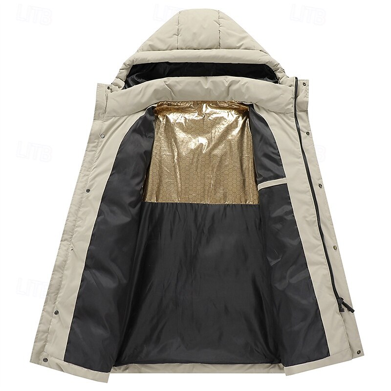 Men's Winter Coat Puffer Jacket Padded Jacket Pocket Polyster Vacation Daily Wear Date Regular Fashion Casual Comfortable Thermal Warm Fall Winter Solid / Plain Color Black Khaki Puffer Jacket4