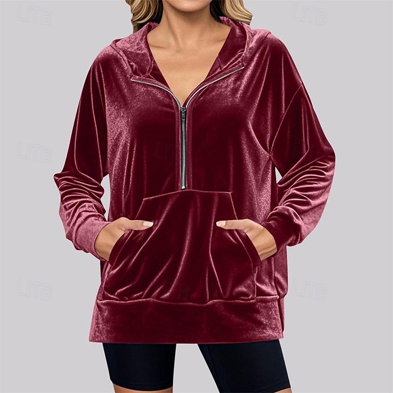 Women's Pullover Hoodie Sweatshirt Zip Up Hoodies Plain Modern Casual Long Sleeve Hooded Regular Tops Street Dailywear Half Zipper Quarter Zipper Half Zip Black Wine Blue Purple Green Fall Winter2