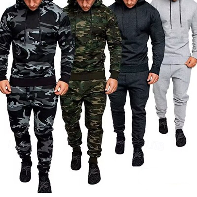 Men's 2 Piece Tracksuit Lounge Hoodie Sweatsuit Sets Solid Colored Clothing Suit Spring Dark Gray Light Grey Gym Workout Running High Waist Lightweight Fashion Long Sleeve Sport Activewear