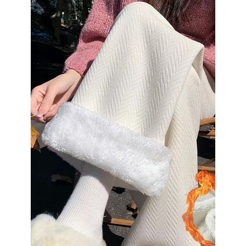 Women's Fleece Pants Wide Leg Chinos Vacation Fashion Basic Full Length High Waist Plain Elastic Waistband Comfy Soft Comfortable Stretchy Outdoor Street Black Beige Coffee Gray Spring Winter Regular2