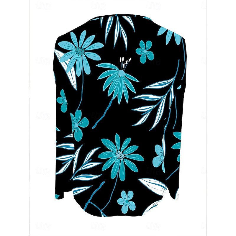 Women's T Shirt Graphic Plants Abstract Vintage Stylish Modern Long Sleeve Notched Neck Regular Tops Daily Weekend Print Blue Spring Fall Winter2