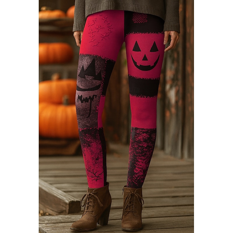 Halloween Women's Leggings Vacation Vintage Ethnic Style Full Length High Waist Graphic Skull 3D Print Quick Dry Breathability Soft Stretchy Outdoor Home Causal Yellow Red Blue Orange Fall Skinny4