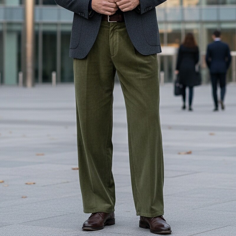Men's Trousers Dress Pants Velvet Pants Front Pocket Straight Leg Plain Comfort Full Length Wedding Business Daily Fashion Chic & Modern Royal Blue Green Inelastic3