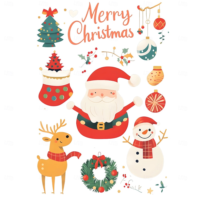 Christmas Sticker Wall Decals Creative Cartoon Santa Claus Snowman Holiday Party Living Room Wall Mural Removable Vinyl Home Decoration Background For Christmas Festival Atmosphere2