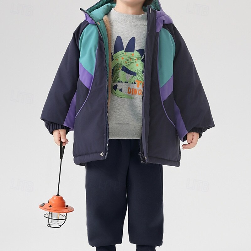 Kids Boys' Hiking Jacket Outdoor Jacket Outerwear Color Block Long Sleeve Zipper Pocket Comfort Waterproof Windproof Coat Outdoor Fashion Daily Deep Blue Spring Fall 4 years+3