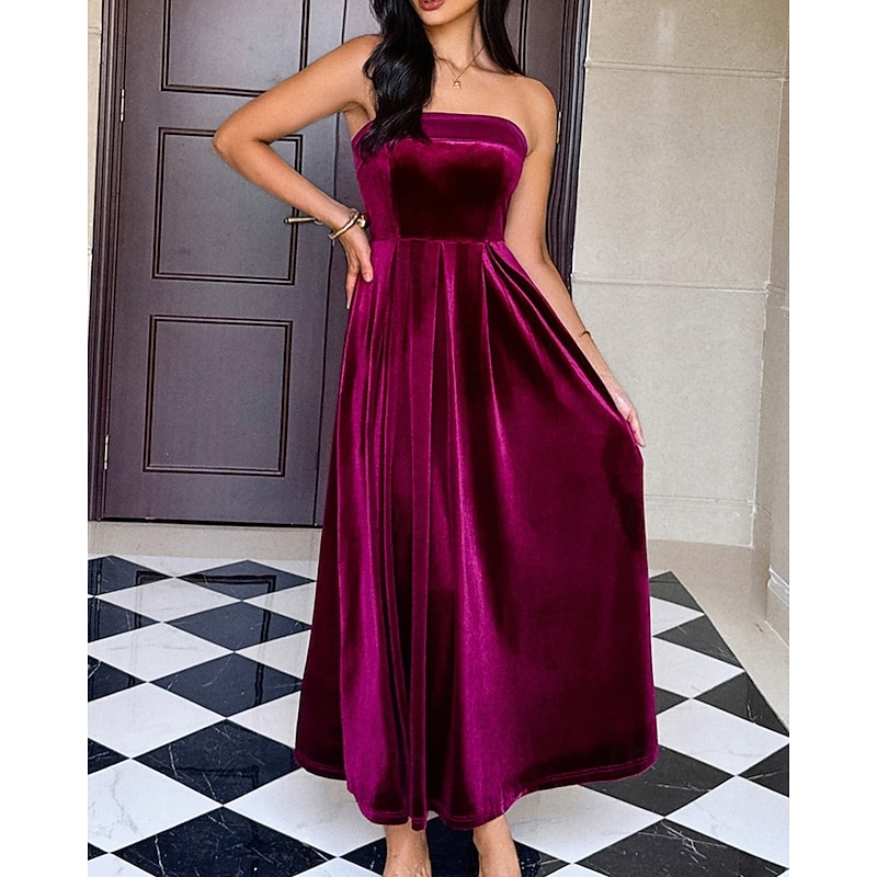 Women's Long Dress Maxi Dress Velvet Dress Party Dress Cocktail Dress Elegant Modern Party Evening Party Regular Fit Plain Sleeveless Strapless Black Wine Dark Green Dark Blue Spring Fall2